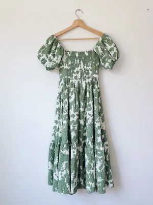 Abercrombie & Fitch Green Puff Sleeve Floral Midi Dress thumbnail 6