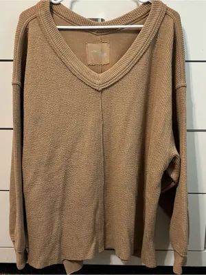 Aerie Wonder Textured V-Neck Sweatshirt thumbnail 2
