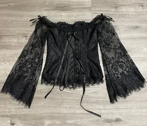 Black Sexy Lace Corset Long Sleeve thumbnail 2