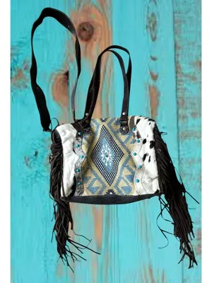 Myra Bag Crashing Waves Crossbody Tote Saddle Blanket Purse Leather Fringe NWOT thumbnail 3