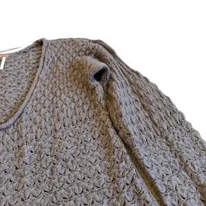 Free People Chunky Pullover V-Neck Sweater Neutral Brown Wool Stretch Size Large thumbnail 6