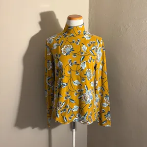 Anthropologie Maeve Mustard Yellow Floral Printed Mock Neck Turtleneck Large thumbnail 2