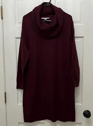 LOFT Plus Rich Burgundy Turtle Neck Sweater Dress - Size 16/18 thumbnail 1