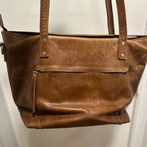 Brown faux Leather Shoulder Bag Executive Tote handbag computer bag Full Zip Top thumbnail 13
