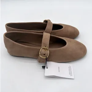 MNG Mango Sand Suede Goat Leather Mary Jane Flat Minimalist Buckle EU38 US7.5 thumbnail 2
