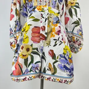 NWOT Farm Rio Greek Garden Long Sleeve Plunge Neck Cotton Romper Size XS thumbnail 6