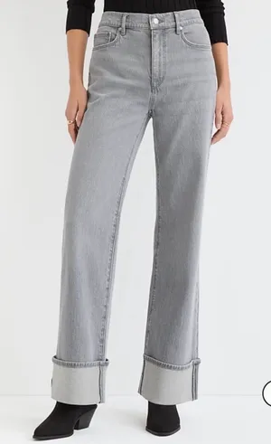 LOFT Cuffed High Rise Wide Leg Jeans in Light Gray - Size 32/14 thumbnail 1