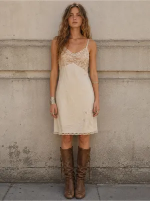 Vintage 50s 60s Charmode Sears Cream Lace Embroidered Nylon Slip Dress M USA thumbnail 2