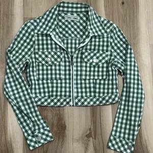 Urban Outfitters As If Green White Gingham Cropped Jacket Women’s XS thumbnail 2