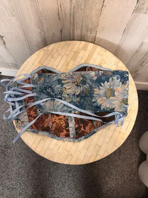 SHEIN Floral Jacquard Tapestry Corset Top Womens Extra Small XS Blue Lace Up thumbnail 6