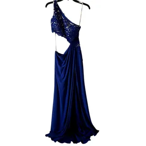 Sherri Hill Royal Blue Jersey One Shoulder Gown Maxi Dress Size 4 J1 thumbnail 3