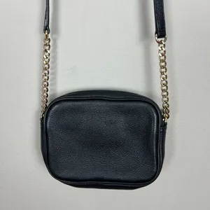 Michael Kors Crossbody‎ Bag Black Leather Gold Chain Strap Zip Card Slots Small thumbnail 8