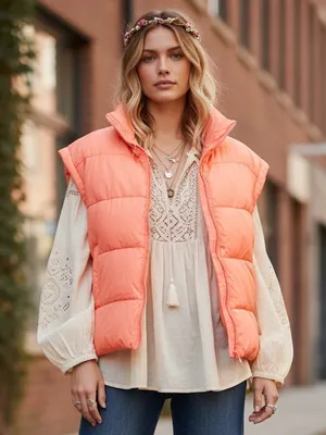 NWT Free People FP Movement Fruit Punch Puffer Vest Oversized Small Pocket thumbnail 1