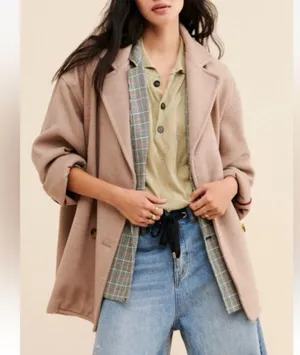 Free People Hanna Super Soft Slouchy Blazer Camel Coat Jacket thumbnail 1