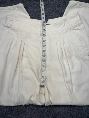 Anthropologie cream-colored, pleated barrel trousers thumbnail 6