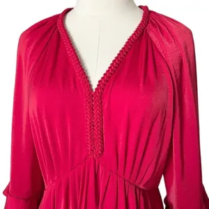 Kobi Halperin Bryant Red Braided V-Neck Ruffle Sleeve Midi Dress Size Small thumbnail 3