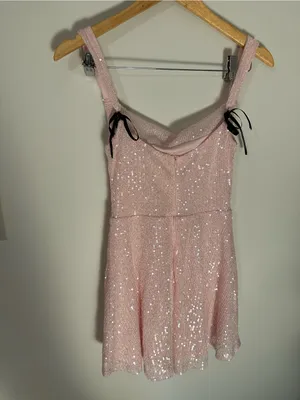 Lucy in the Sky Sequin Black Ribbon A-line Dress pink small thumbnail 3