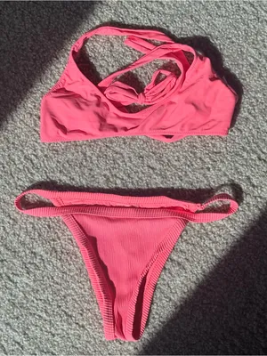 White Fox Boutique Neon Pink Ribbed Two-Piece Bikini thumbnail 1