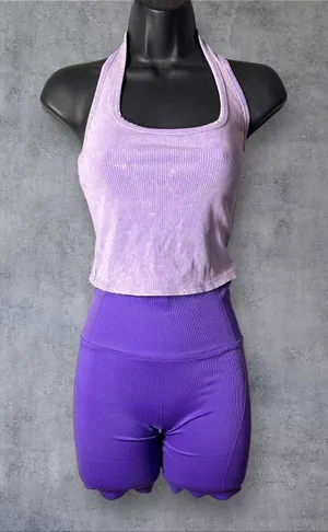NEW All in Motion Shorts‎ Tank Top Set Women S Purple Ribbed High Waisted Crop thumbnail 1