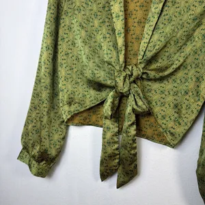 Urban Outfitters medium satin 70's retro disco willow tie green 60's party thumbnail 5