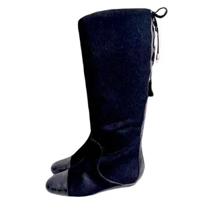 Migliorini Black Pony Hair Croc-Embossed Leather Corset-Back Boots, Size 7.5 thumbnail 4