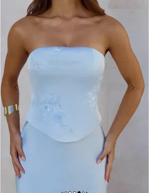 Hello Molly Golden Isle Strapless Satin Maxi Dress Blue thumbnail 3