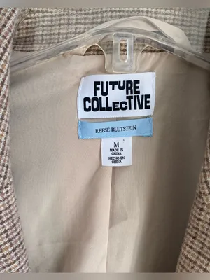 Future Collective tan wool plaid cropped blazer equestrian preppy fall jacket M Size M thumbnail 4