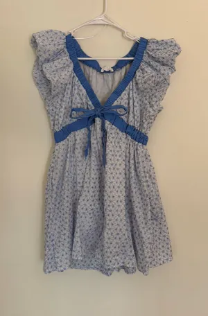 blue and white boutique romper thumbnail 1