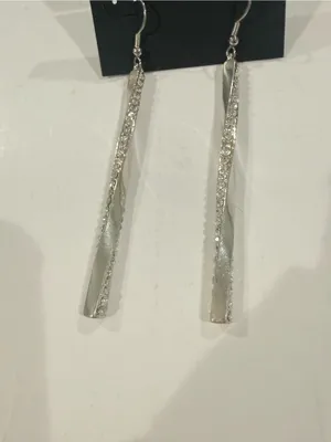 Cute bebe Crystal Linear Drop Earrings - Silver dangle drop fashion design gift thumbnail 2