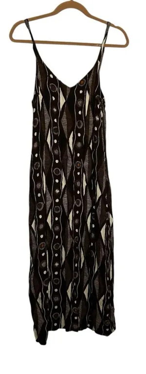 Simply‎ Fashion Brown Tan V Neck Spaghetti Strap Lightweight Midi Dress Medium thumbnail 1