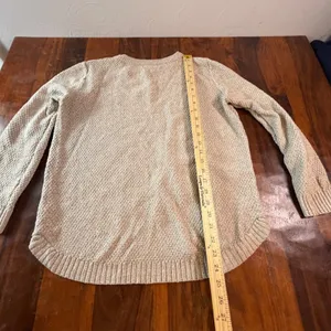Pink Clover Oatmeal Beige Textured Knit Crewneck Sweater Curved Hem Large thumbnail 6