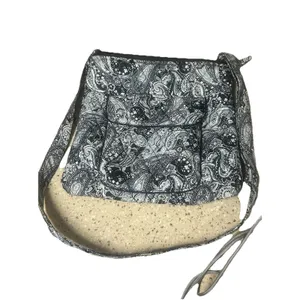 Black And White Paisley Crossbody Bag. Zips & Snaps, Adjustable Strap. thumbnail 3