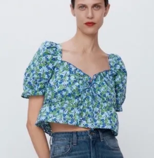 Zara Floral Peasant Ruffle Cropped Top thumbnail 1