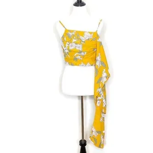 Goodnight Macaroon Boho Tropical Resort Drape Accent Tie Camisole Crop Top S Yellow Floral‎ White thumbnail 6