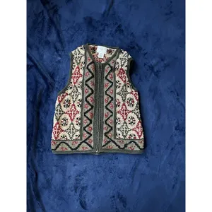 Susan‎ Bristol Green Red Zip Up Sweater Vest Size Petite Medium Vintage 90s thumbnail 2