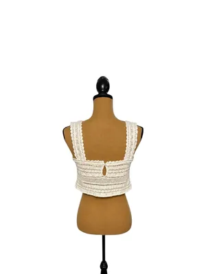 Aerie XS White Crochet Lace Crop Tank Top Square Neck Boho Festival Cottagecore thumbnail 3