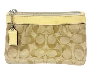 Coach Signature Canvas Wristlet Zip Pouch With Patent Leather Trim Wallet thumbnail 1