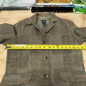 Y2K Gap Women's Brown Patchwork Plaid Herringbone Blazer Jacket Size 6 Earthtone thumbnail 11