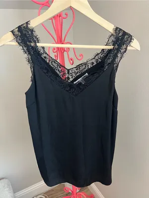 Naked Zebra Black Lace-Trim V-Neck Camisole Top thumbnail 1