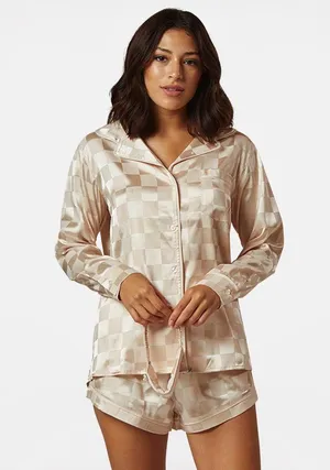 Plush pajamas Checkered Silk 3 Piece Set thumbnail 1