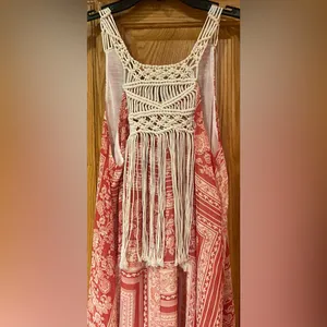 ZARA Macrame Bohemian Festival Lightweight Lined‎ Maxi Dress Size Medium / Large thumbnail 8