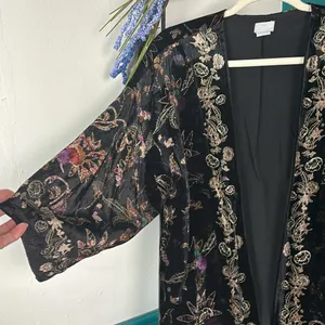 Chico's Black Crushed Velvet Jewel-Toned Floral Imprinted Oversized Boho… thumbnail 5