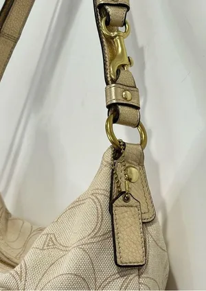 Coach Signature Penelope Purse Linen Leather Crossbody Shoulder Bag Cream Gold thumbnail 5