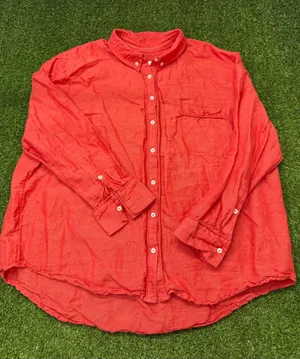 Maeve by Anthropologie Linen Blend Orange Red Button Down Blouse Top Oversize XL thumbnail 1