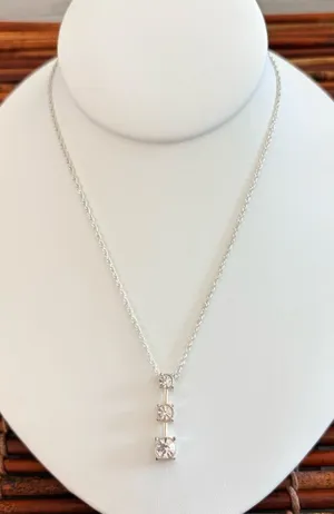 Premier Designs Silver Necklace with Three Clear Stones Drop Pendant 16”-18.5” thumbnail 1