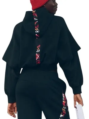 FP Movement Free People Snow‎ Flow Hoodie S Black Combo Cropped $128 thumbnail 1
