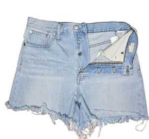 Madewell The Momjean Shorts Light Wash Denim 27 raw hem distressed button fly thumbnail 2
