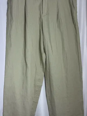 One a day Olive Green trousers linen Pants wide leg casual business 10 short thumbnail 3