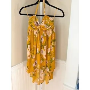 Free People Mustard Floral Halter High-Low Tunic Top XS thumbnail 2