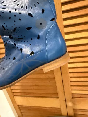 RARE Unbranded Blue Perforated Leather Summer Boots Boho Laser Cut Size 39 thumbnail 14